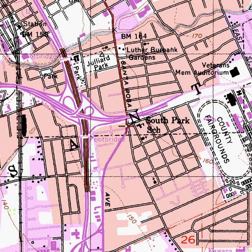 Topographic Map of South Park School, CA