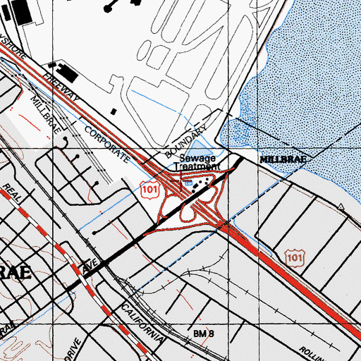 Topographic Map of Millbrae Water Pollution Control Plant, CA