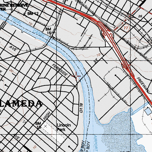 Topographic Map of High Street Bridge, CA