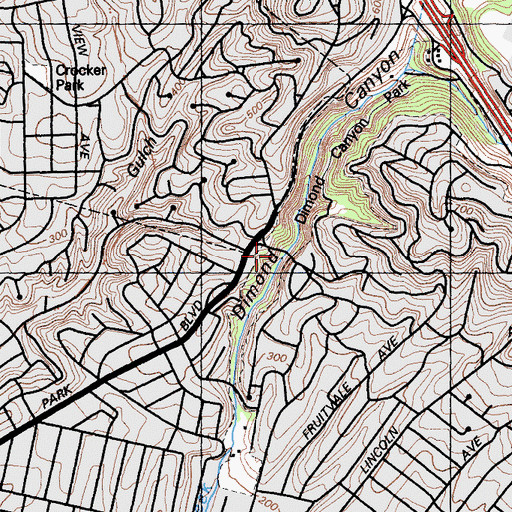 Topographic Map of Leimert Bridge, CA