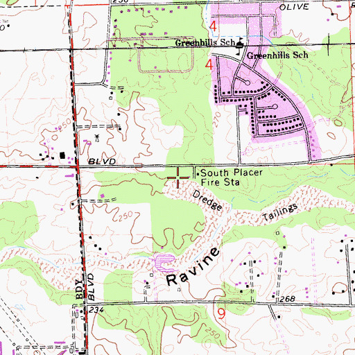 Topographic Map of South Placer Fire Station, CA