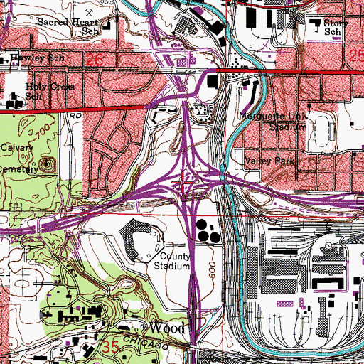 Topographic Map of Interchange 308, WI