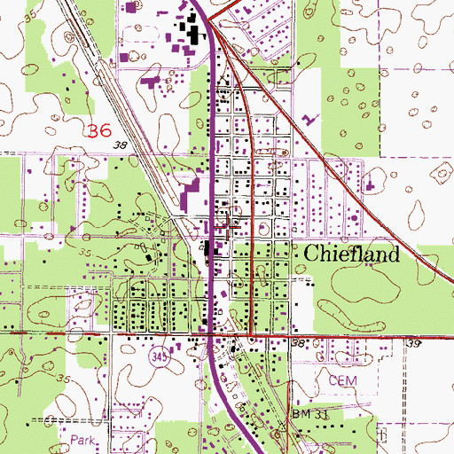 Topographic Map of Chiefland Police Department, FL