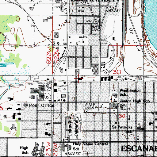 Topographic Map of Escanaba City Police Department, MI
