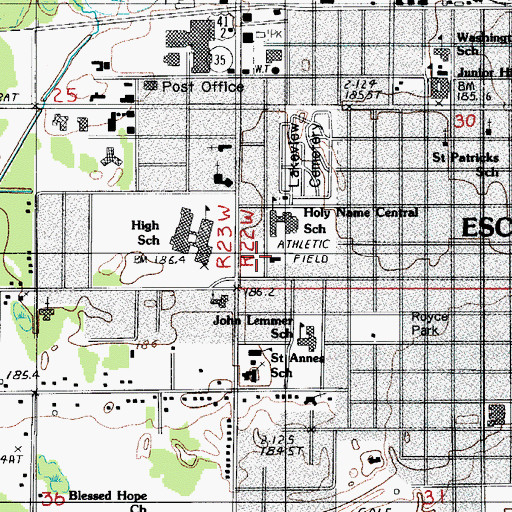 Topographic Map of Escanaba High School, MI