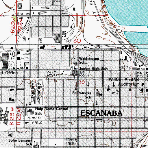 Topographic Map of Escanaba Upper Elementary School, MI