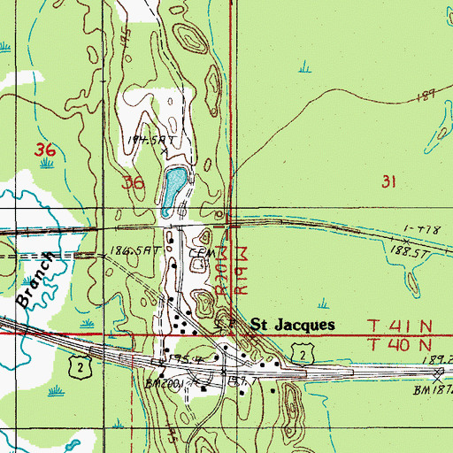 Topographic Map of Saint Jacques Station, MI