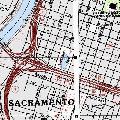 Topographic Map of South Side Park, CA