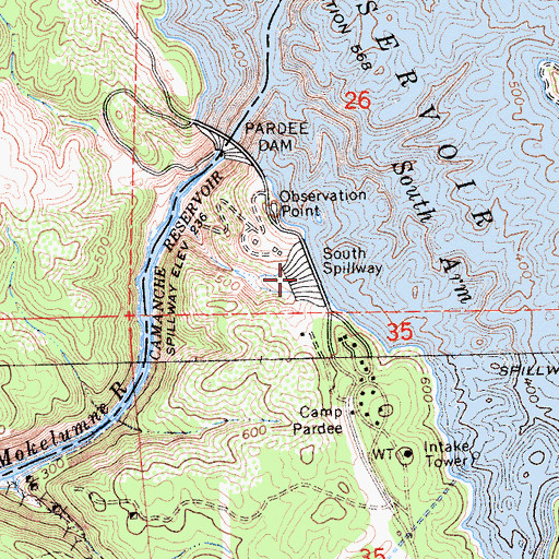 Topographic Map of South Spillway, CA