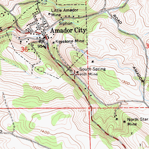 Topographic Map of South Spring Hill Mine, CA
