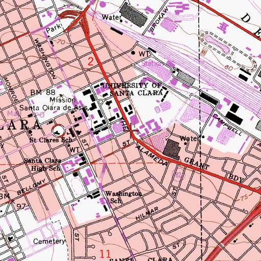 Topographic Map of Graham Residence Hall, CA