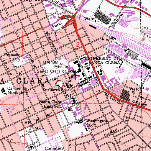 Topographic Map of Saint Joseph's Hall, CA