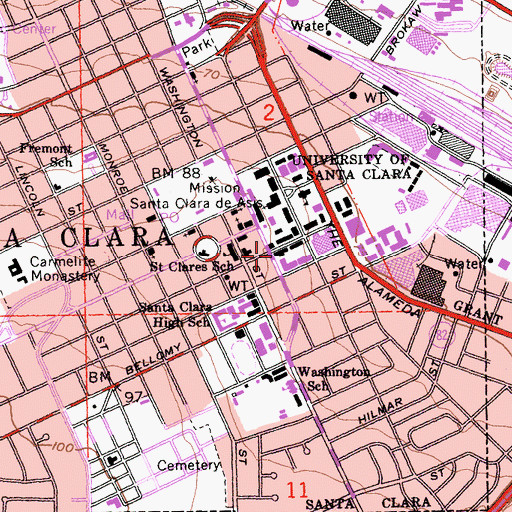 Topographic Map of Walsh Residence Hall, CA