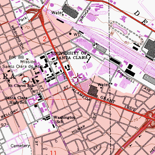 Topographic Map of Sanfilippo Residence Hall, CA
