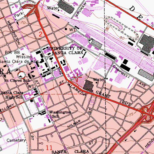 Topographic Map of Casa Italiana Residence Hall, CA