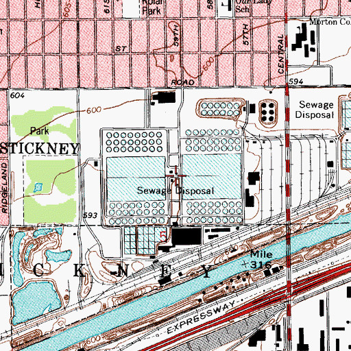 Topographic Map of Stickney Water Reclamation Plant, IL
