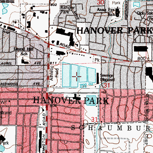 Topographic Map of Hanover Water Reclamation Plant, IL
