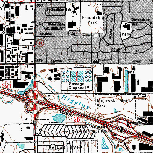 Topographic Map of James C Kirie Water Reclamation Plant, IL