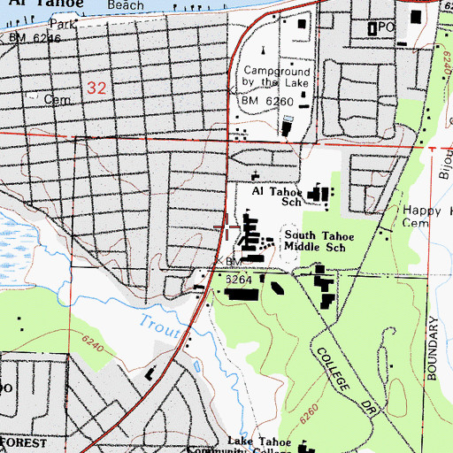 Topographic Map of South Tahoe Middle School, CA