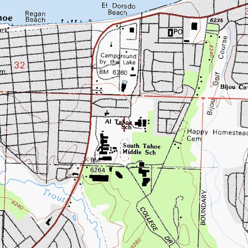 Topographic Map of South Tahoe School, CA