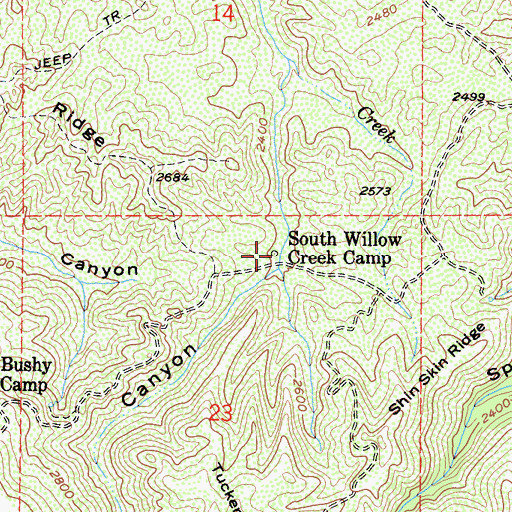Topographic Map of South Willow Creek Camp, CA