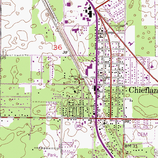 Topographic Map of Chiefland Post Office, FL