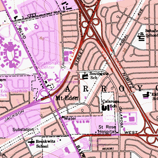 Topographic Map of Southgate Elementary School, CA