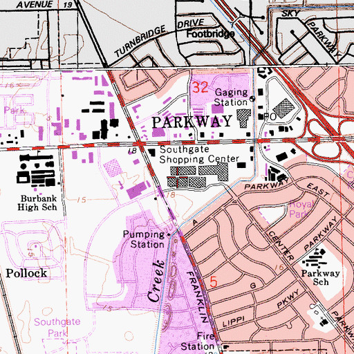 Topographic Map of Southgate Plaza Shopping Center, CA