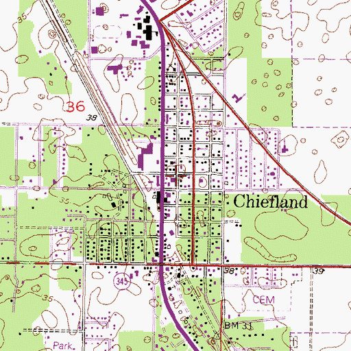 Topographic Map of Chiefland Fire Department, FL