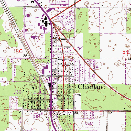 Topographic Map of Chiefland Church of Christ, FL