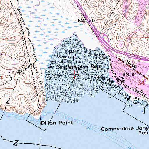 Topographic Map of Southhampton Bay, CA