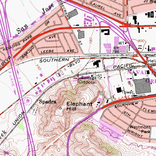Topographic Map of Pomona Water Reclamation Plant, CA