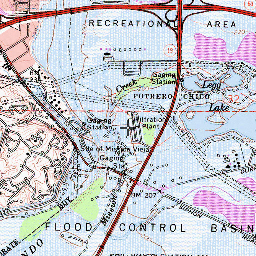 Topographic Map of Whittier Narrows Water Reclamation Plant, CA
