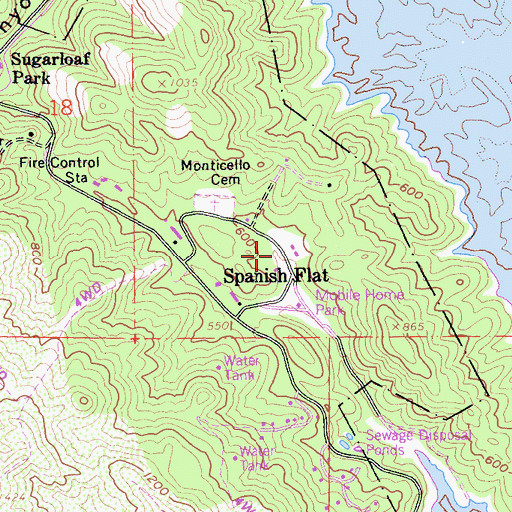 Topographic Map of Spanish Flat, CA