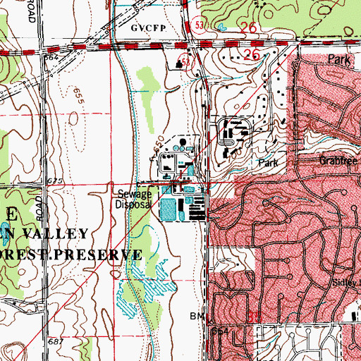 Topographic Map of Woodridge-Greene Valley Wastewater Treatment Plant, IL