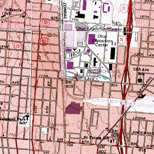 Topographic Map of Janis Center, OH