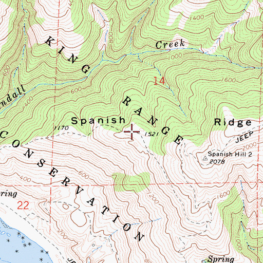 Topographic Map of Spanish Ridge, CA