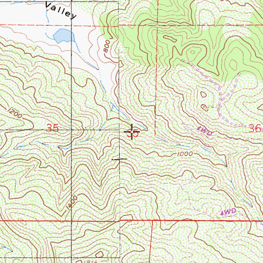 Topographic Map of Spanish Valley, CA