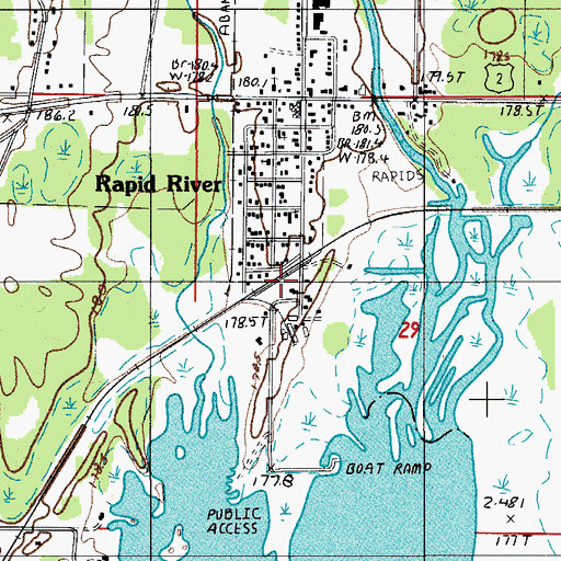 Topographic Map of Rapid River Station, MI