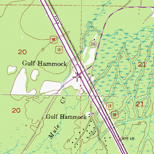 Topographic Map of Gulf Hammock Post Office, FL