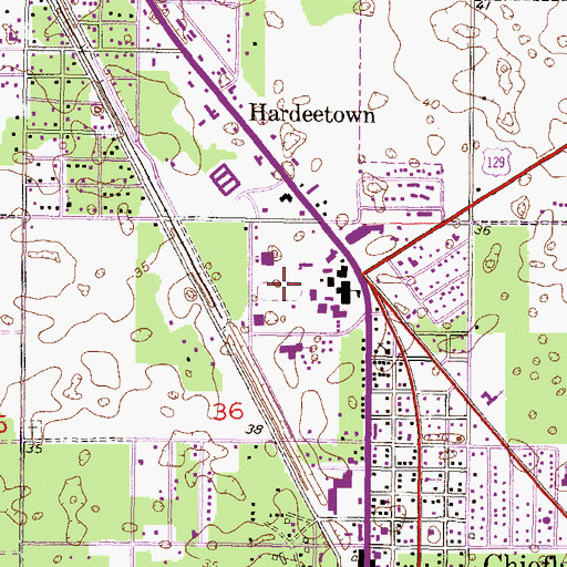 Topographic Map of Chiefland High School Football Stadium, FL