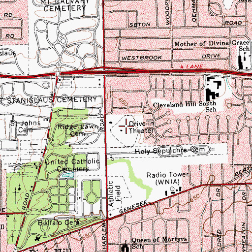 Topographic Map of Buffalo Drive-In Theater (historical), NY