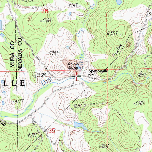 Topographic Map of Spenceville, CA