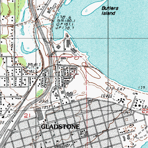 Topographic Map of Gladstone Department of Public Safety Fire Station, MI