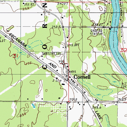 Topographic Map of Cornell Post Office, MI