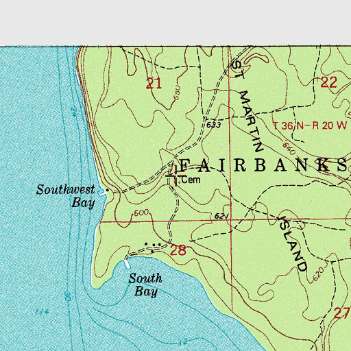 Topographic Map of Saint Martin Island Cemetery, MI