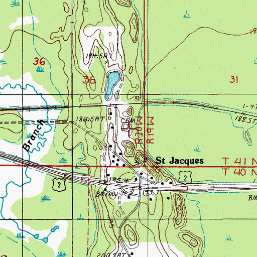 Topographic Map of Saint Jacques' Cemetery, MI