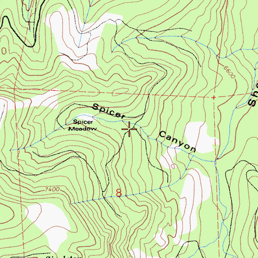 Topographic Map of Spicer Meadow, CA