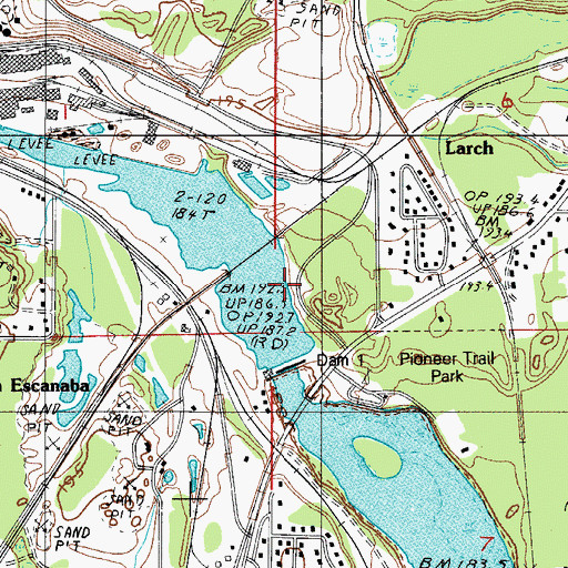 Topographic Map of Escabana River: The Lumberman Historical Marker, MI