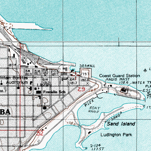 Topographic Map of Ludington Hotel Historical Marker, MI
